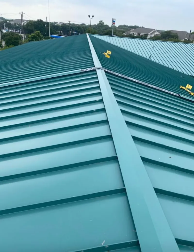 Green commercial metal roof ridge and valley for Metal Roof Repair in Richardson